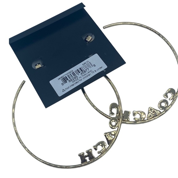 NWT Coach massive huge gold tone Signature Logo Hoop Earrings with rhinestones - Picture 6 of 13